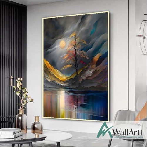 Full Moon and the Valley Textured Partial Oil Painting - Wall Art