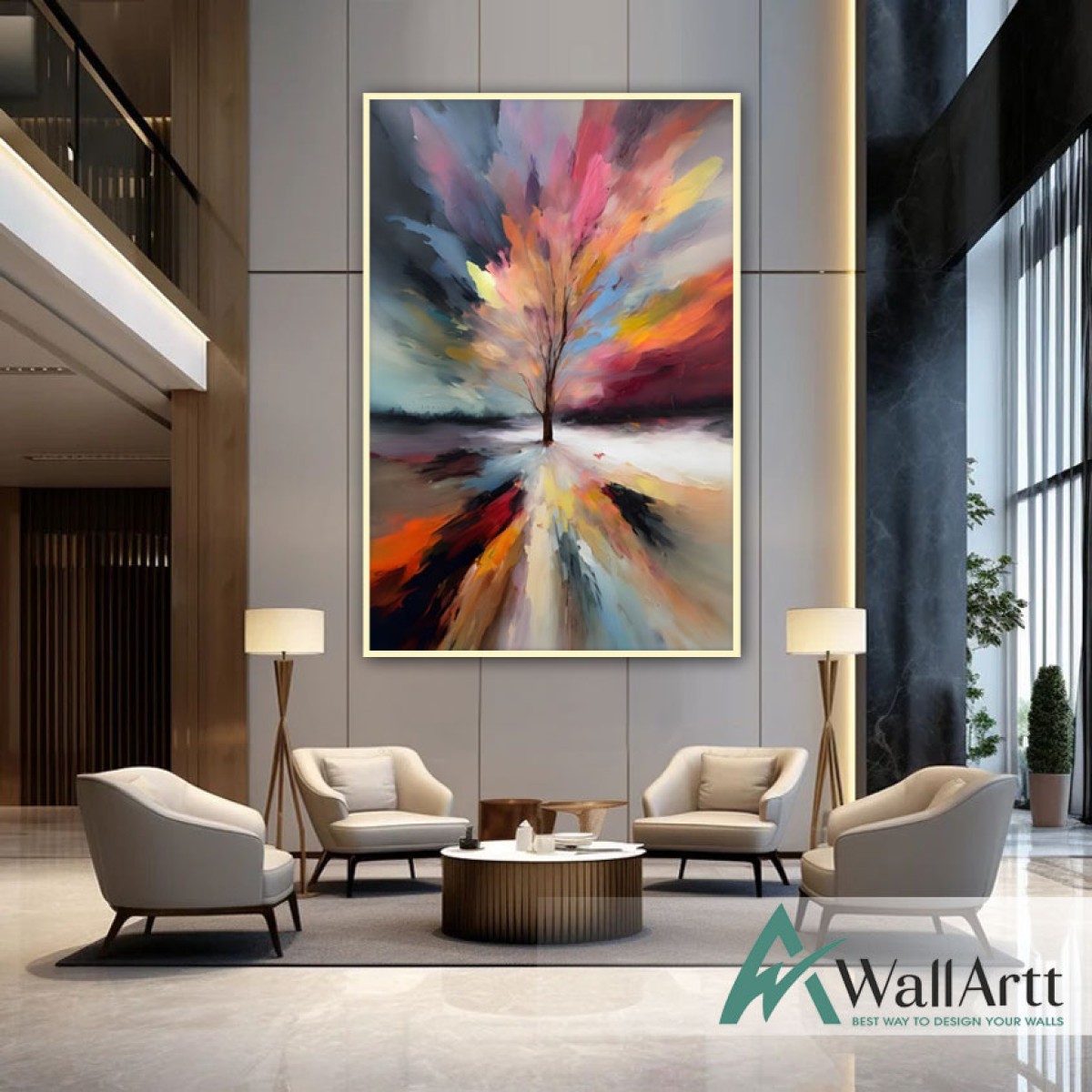 Colorful Tree Textured Partial Oil Painting - Wall Art