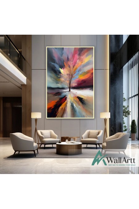 Colorful Tree Textured Partial Oil Painting - Wall Art