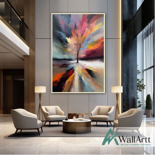 Colorful Tree Textured Partial Oil Painting - Wall Art