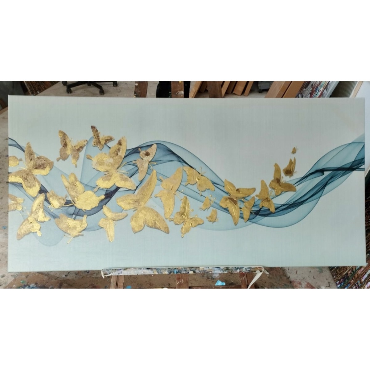 Abstract Gold Butterflies Textured Partial Oil Painting