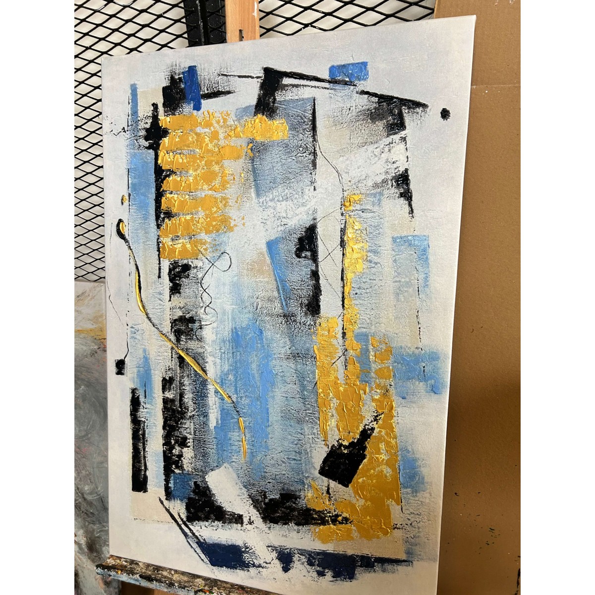 Blue with Gold Touches Textured Partial Oil Painting