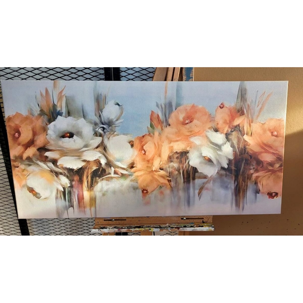 Abstract Orange White Flowers Textured Partial Oil Painting