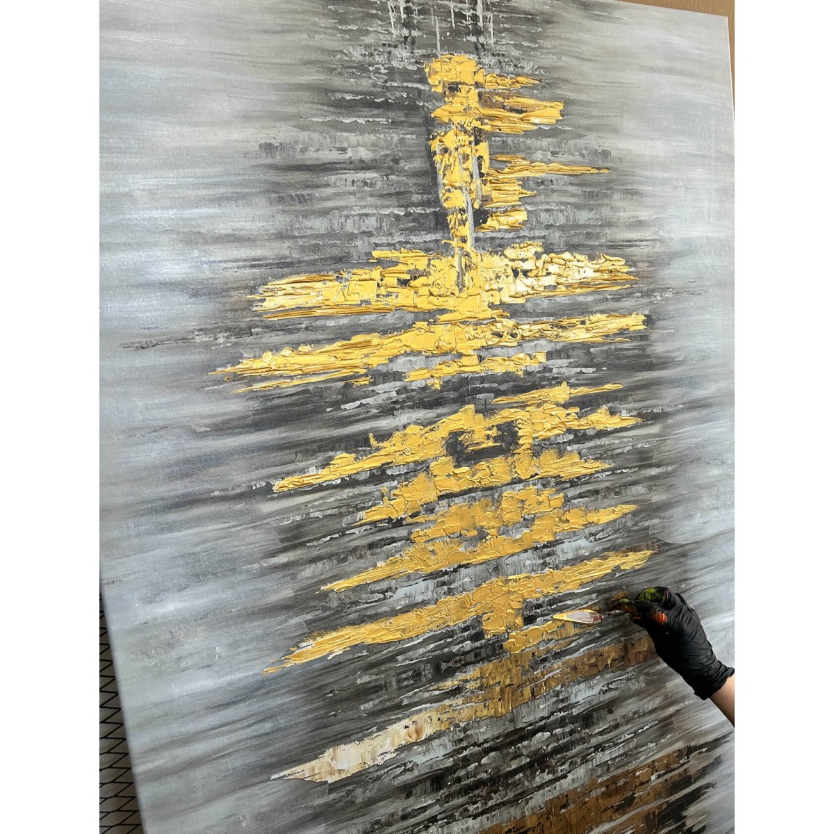 Gold Cuts Abstract Textured Partial Oil Painting