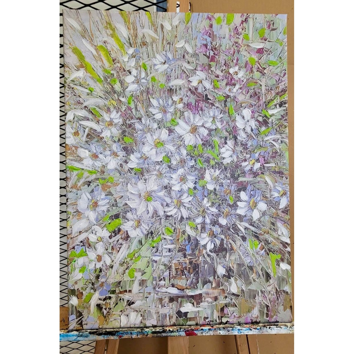 White Little Flowers Textured Partial Oil Painting