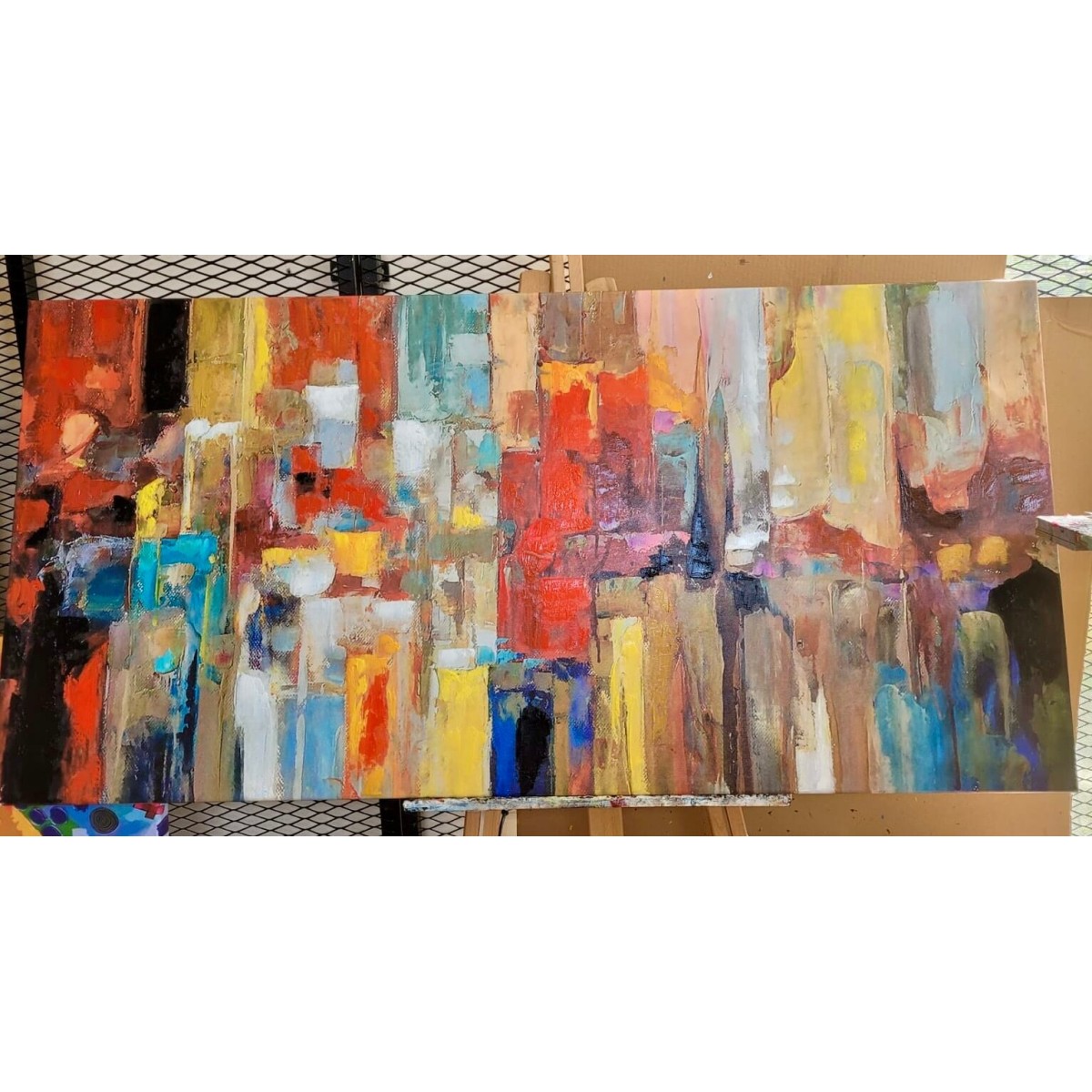 Abstract City Silhouette Textured Partial Oil Painting