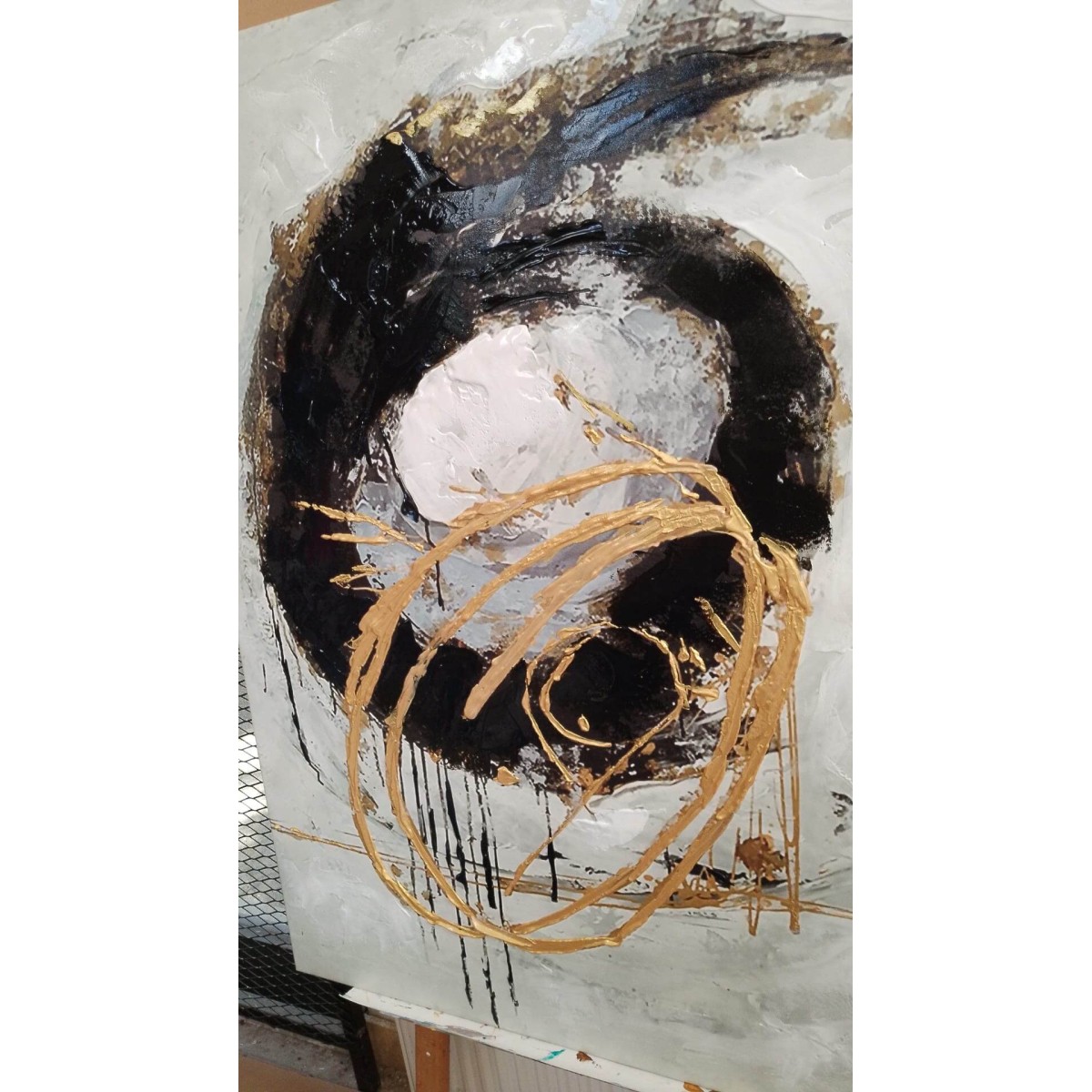 Gold Black Abstract Textured Partial Oil Painting