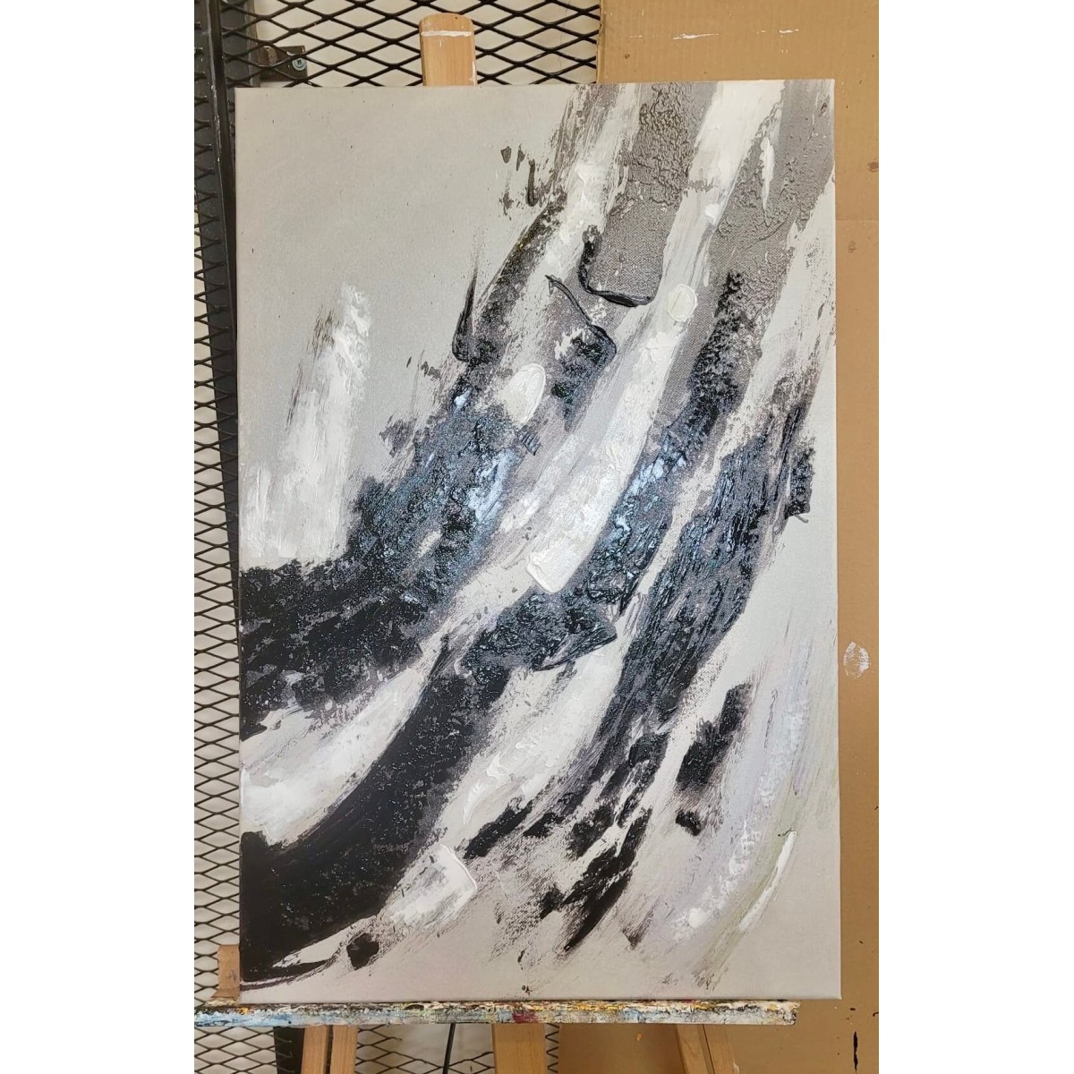 Abstract White n Black Textured Partial Oil Painting