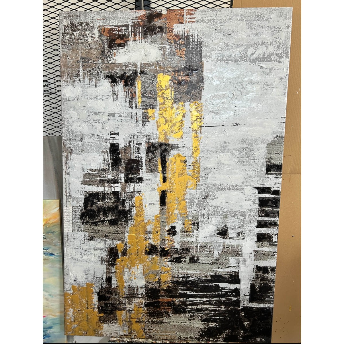 Black White with Gold Foil Textured Partial Oil Painting