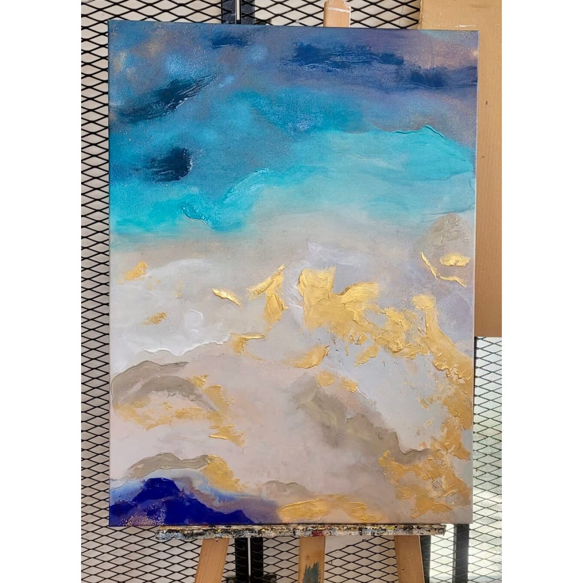 Abstract Gold Sky Textured Partial Oil Painting
