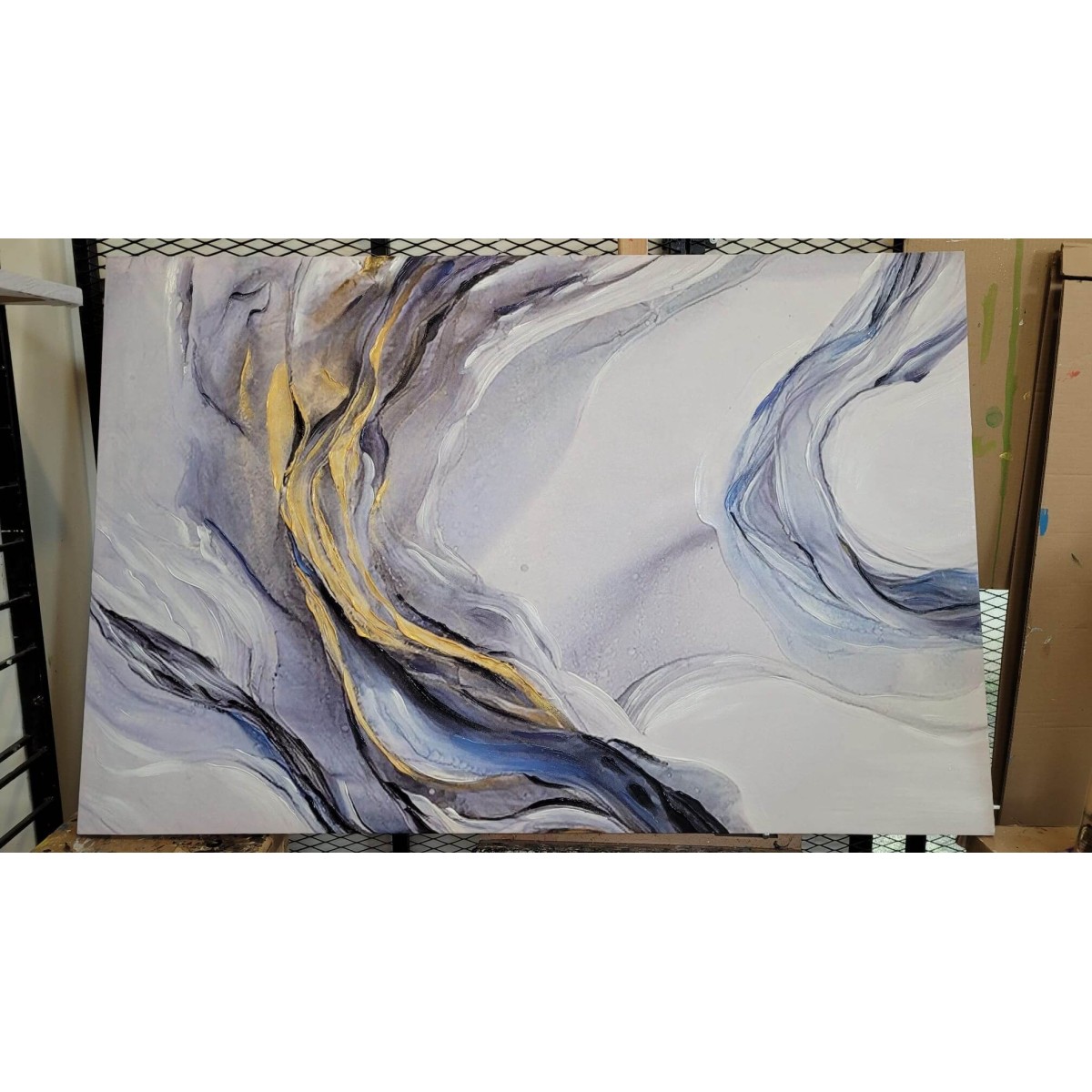 Gold Blue Marble 2 Piece Textured Partial Oil Painting