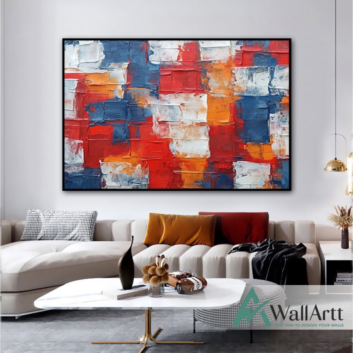 Red Navy Abstract Textured Partial Oil Painting