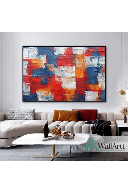 Red Navy Abstract Textured Partial Oil Painting
