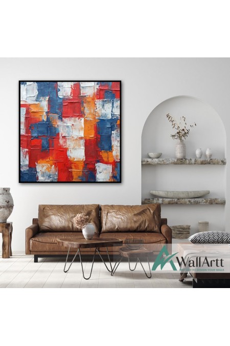 Red Navy Abstract II Textured Partial Oil Painting