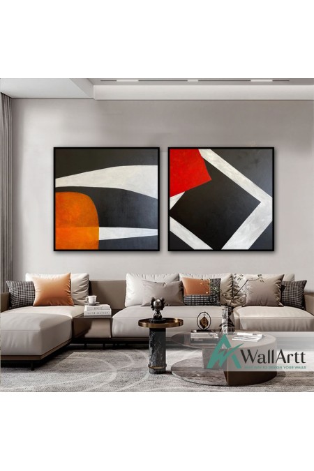Red n Orange 2 Piece Textured Partial Oil Painting