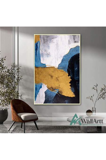 Gold Blue Abstract II Textured Partial Oil Painting