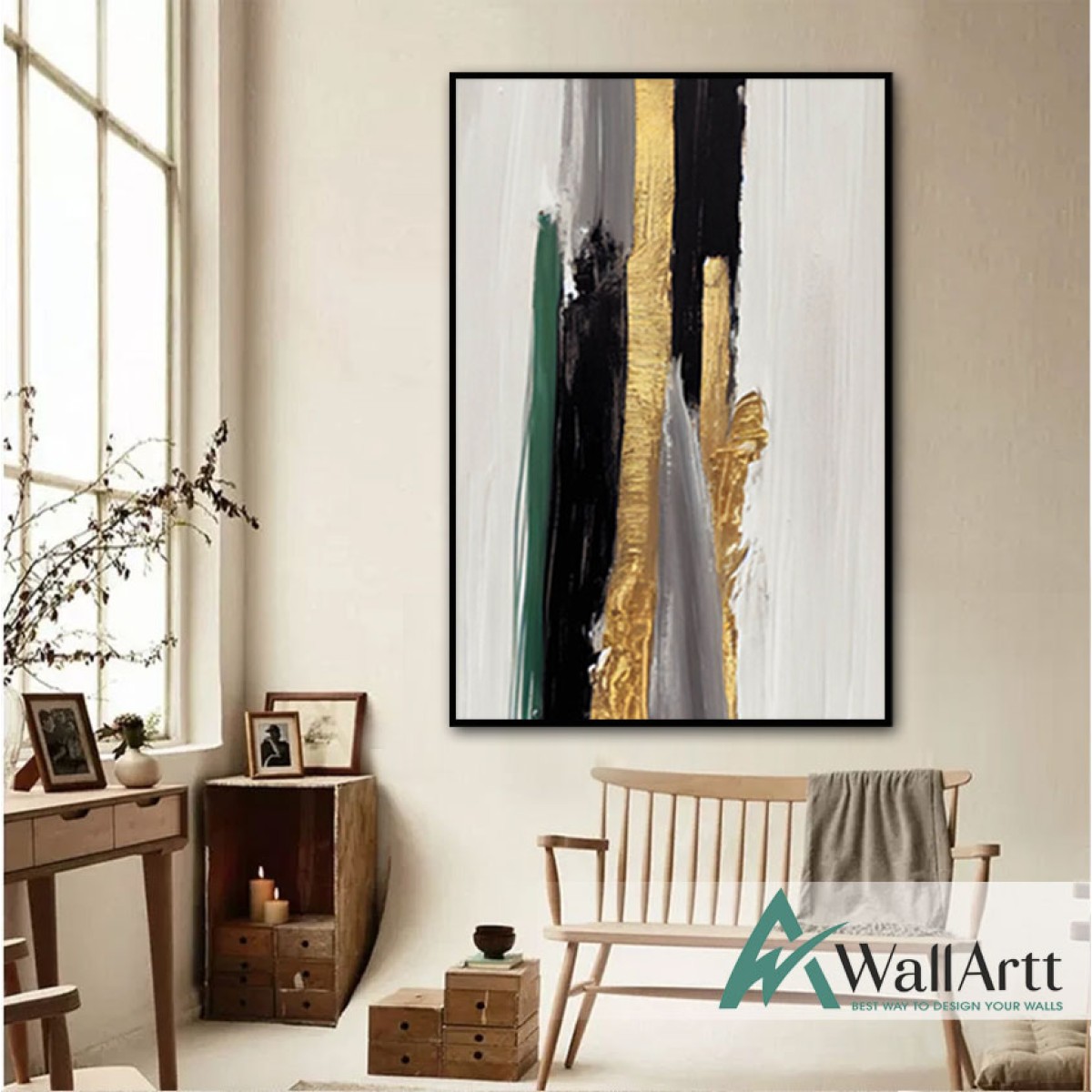 Dark Green Abstract Textured Partial Oil Painting