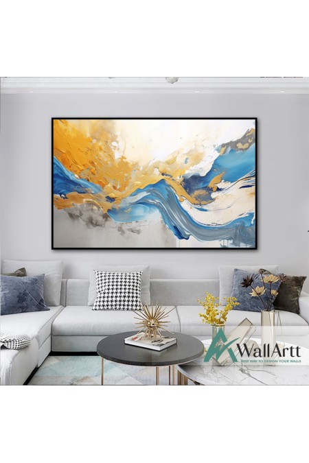 Gold Blue Wave Textured Partial Oil Painting