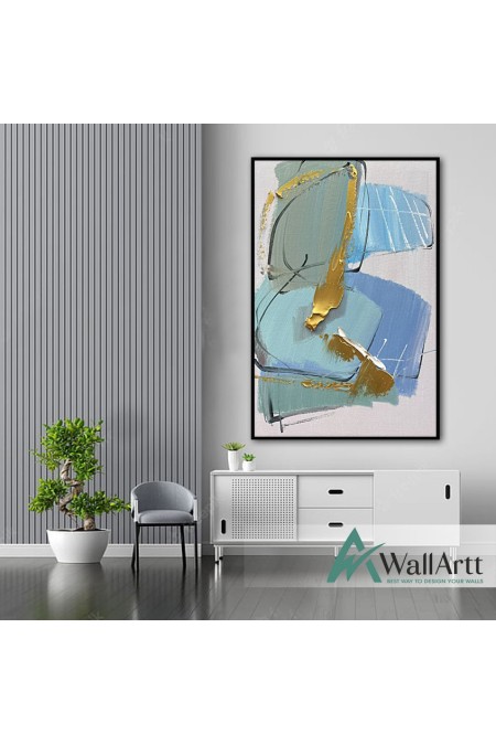 Gold Blue II Abstract Textured Partial Oil Painting