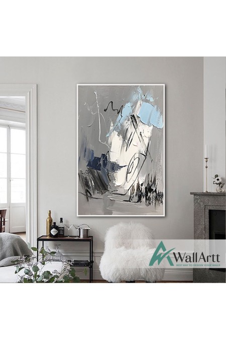 Abstract Black on Blue Textured Partial Oil Painting