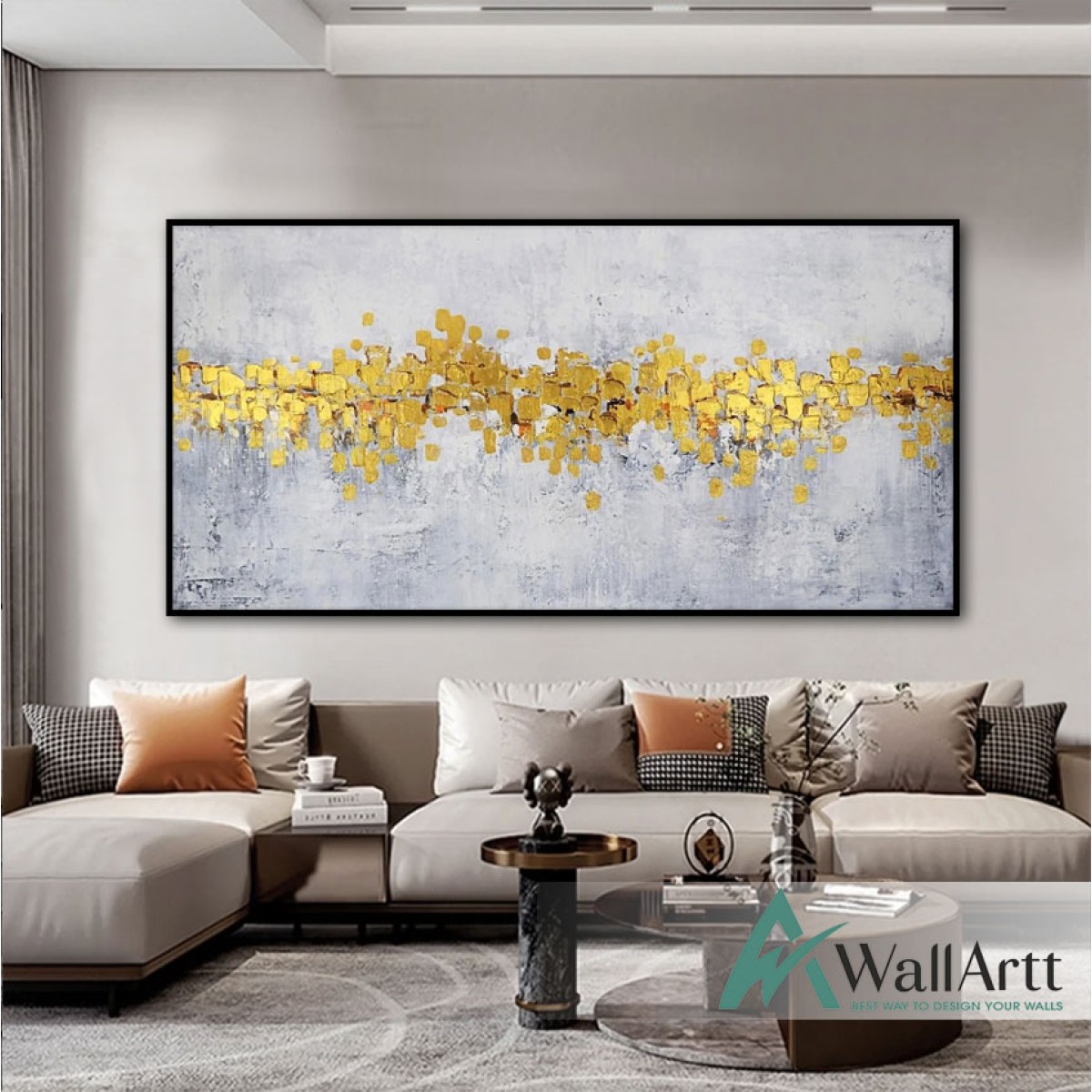 White with Gold Foil Abstract Textured Partial Oil Painting - Wall Art