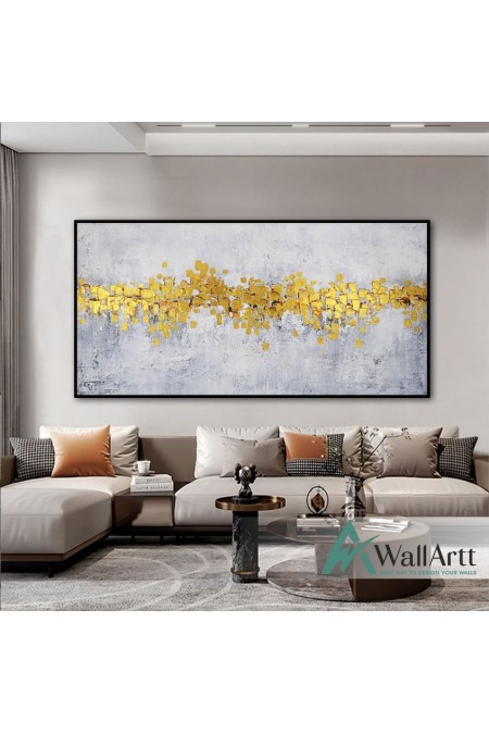 White with Gold Foil Abstract Textured Partial Oil Painting - Wall Art