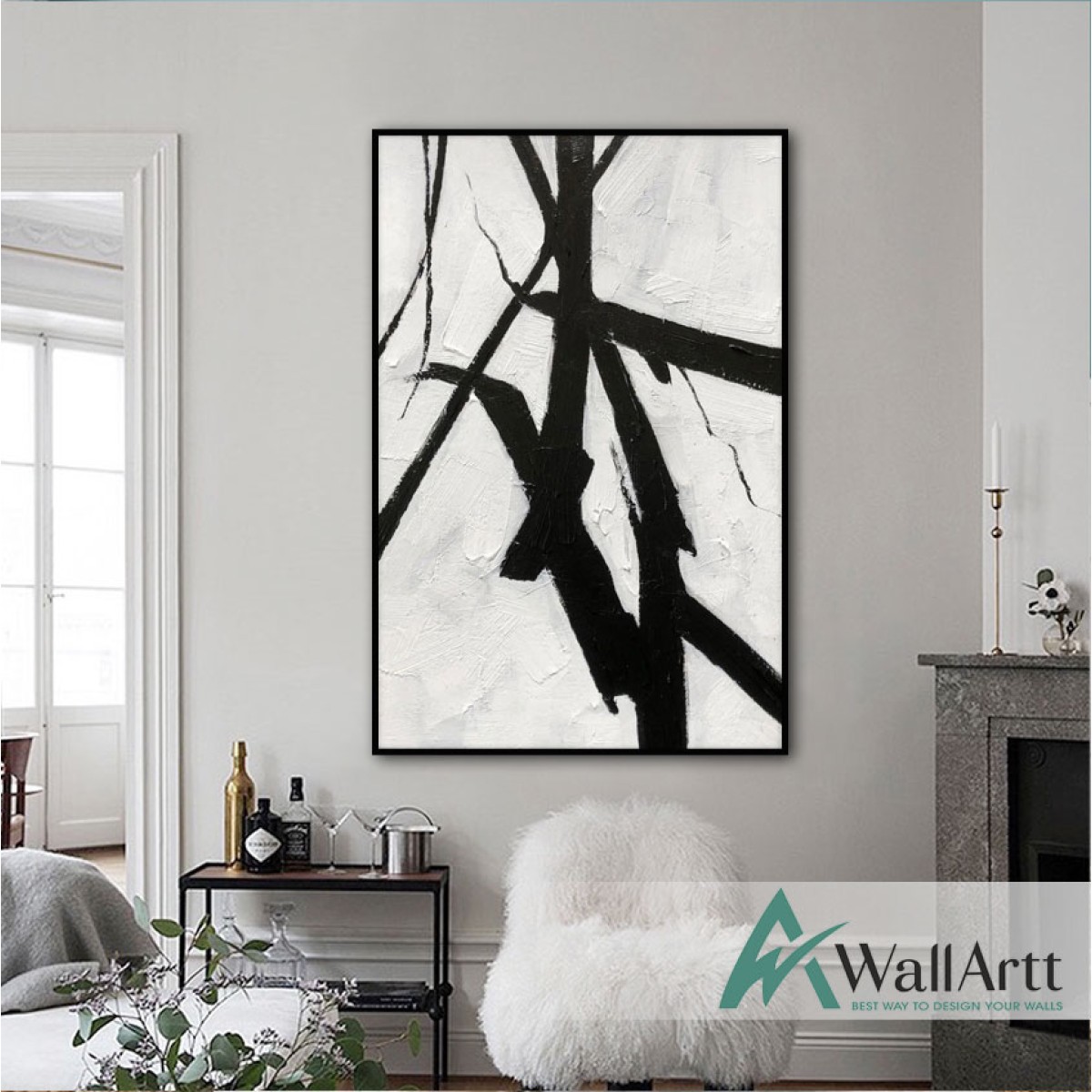 White Black I Abstract Textured Partial Oil Painting