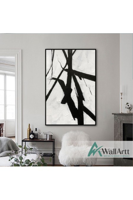 White Black I Abstract Textured Partial Oil Painting