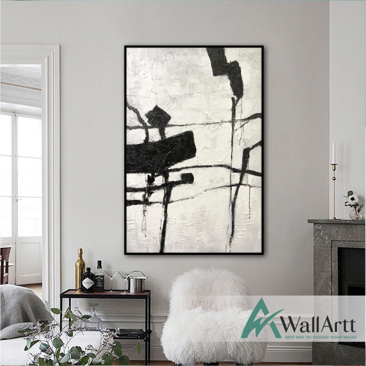 White Black II Abstract Textured Partial Oil Painting