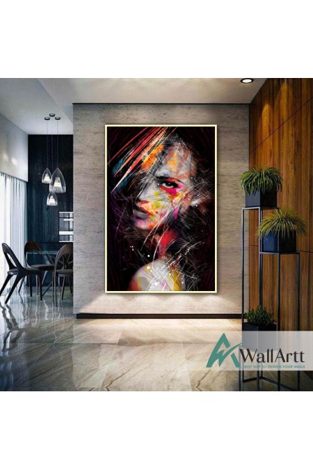 Abstract Crying Woman Textured Partial Oil Painting - Wall Art