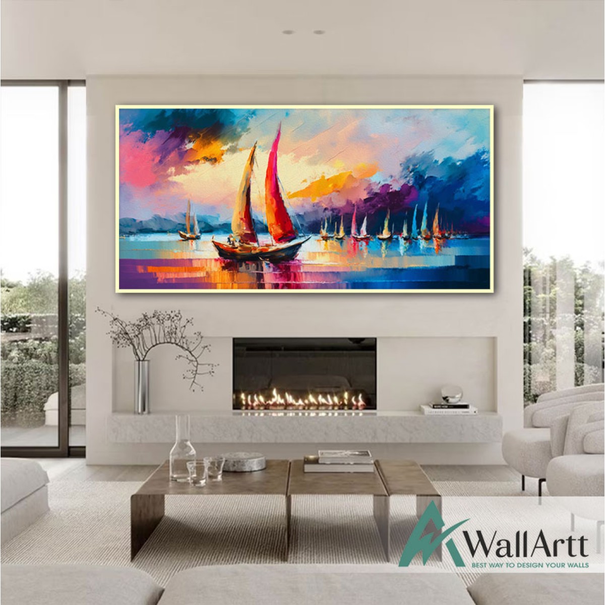 Colorful Sea and Sky Textured Partial Oil Painting - Wall Art