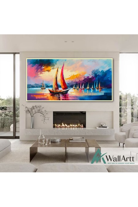 Colorful Sea and Sky Textured Partial Oil Painting - Wall Art