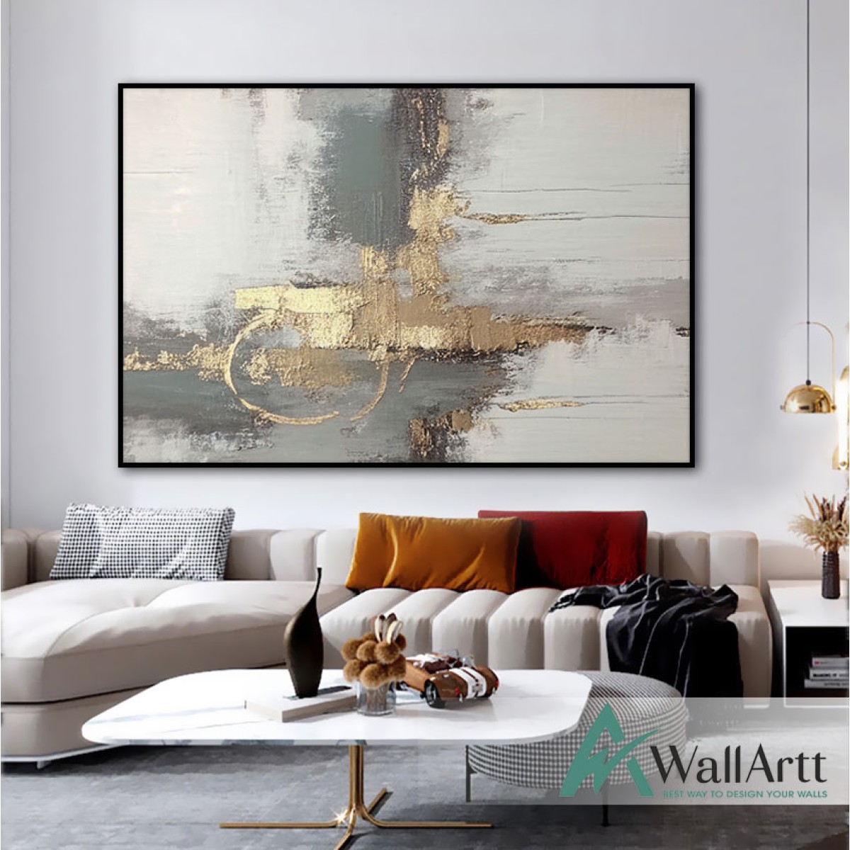 Gold on Grey Abstract Textured Partial Oil Painting