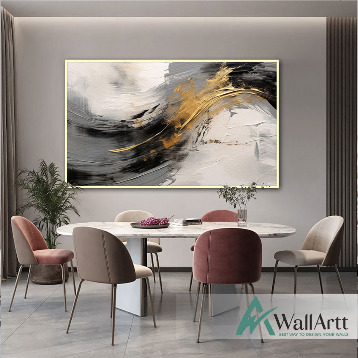 Abstract Gold Wave II Textured Partial Oil Painting - Wall Art