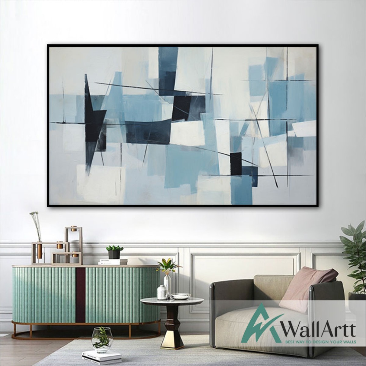 Blue Navy II Abstract Textured Partial Oil Painting - Wall Art