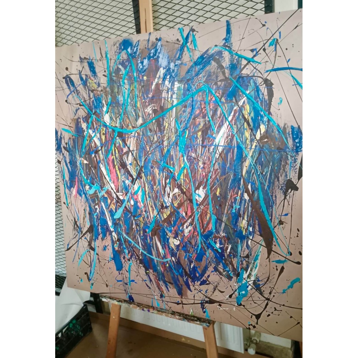 Mad Blue Abstract Textured Partial Oil Painting