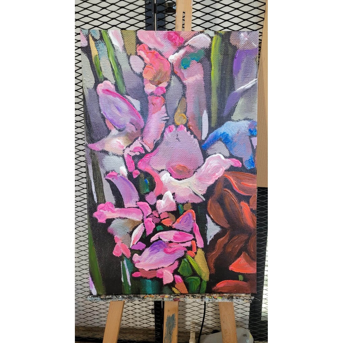 Pink n Red Flowers Abstract Textured Partial Oil Painting
