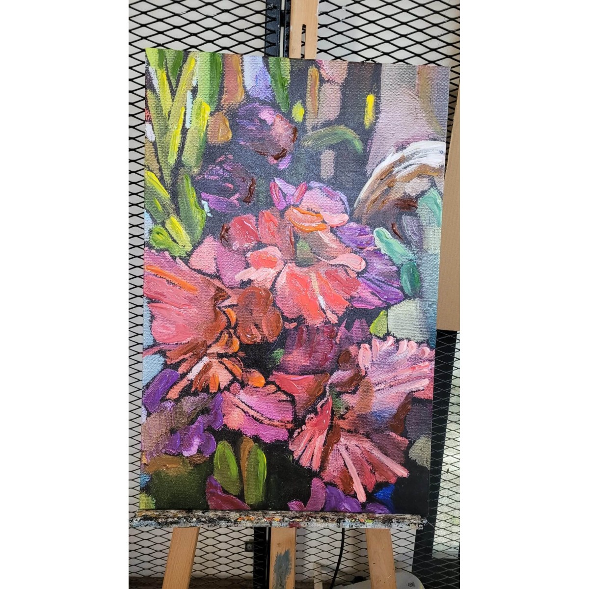 Pink Flowers Abstract Textured Partial Oil Painting