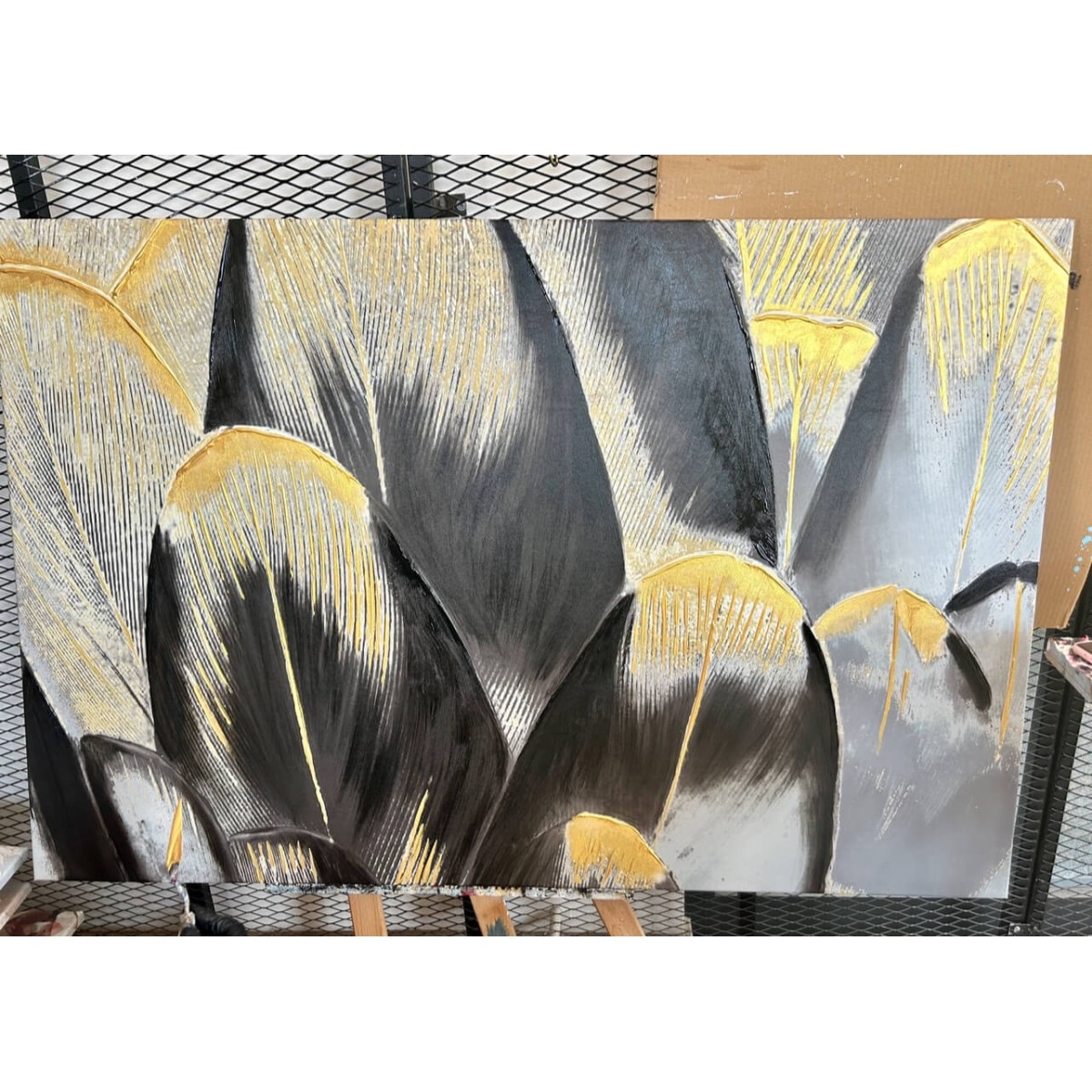 Gold Feather Textured Partial Oil Painting