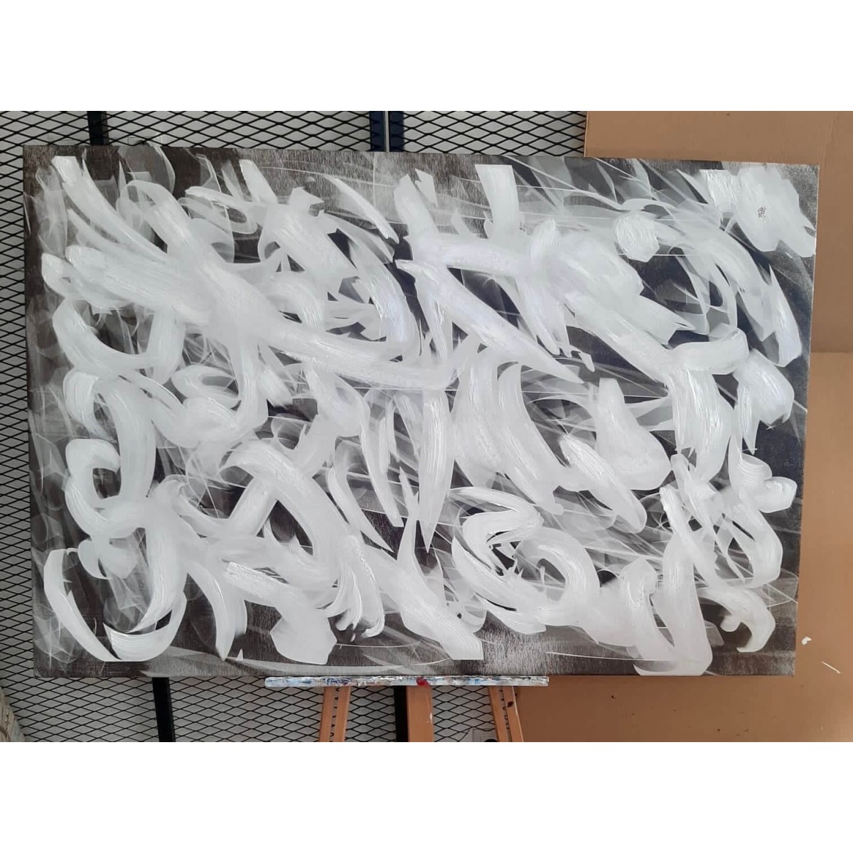 White Scribble Textured Partial Oil Painting