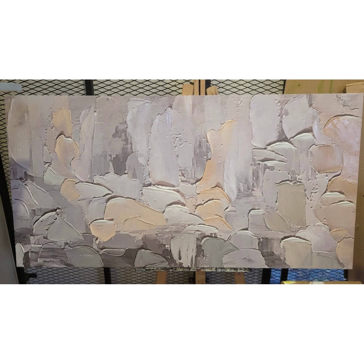 Powder n Grey Abstract 3d Heavy Textured Partial Oil Painting