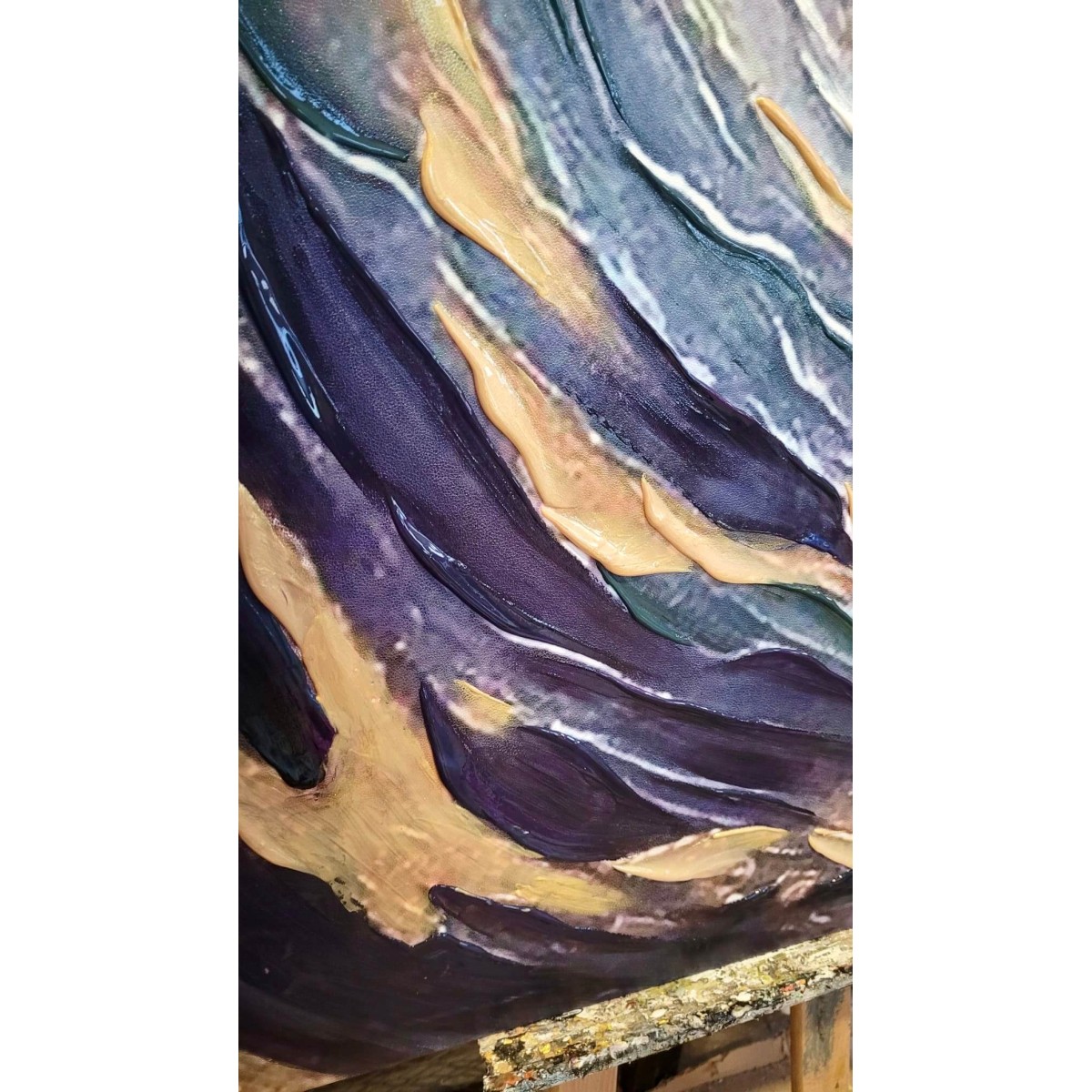 Abstract Gold Blue Wave 3d Heavy Textured Partial Oil Painting