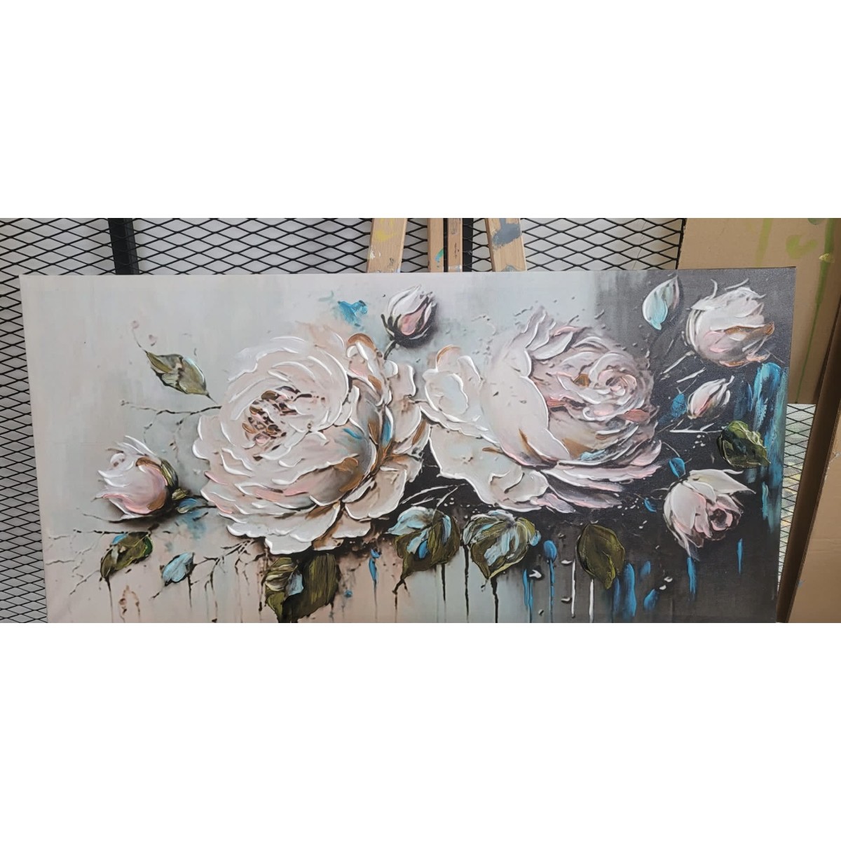 Pale Pink Roses 3d Heavy Textured Partial Oil Painting