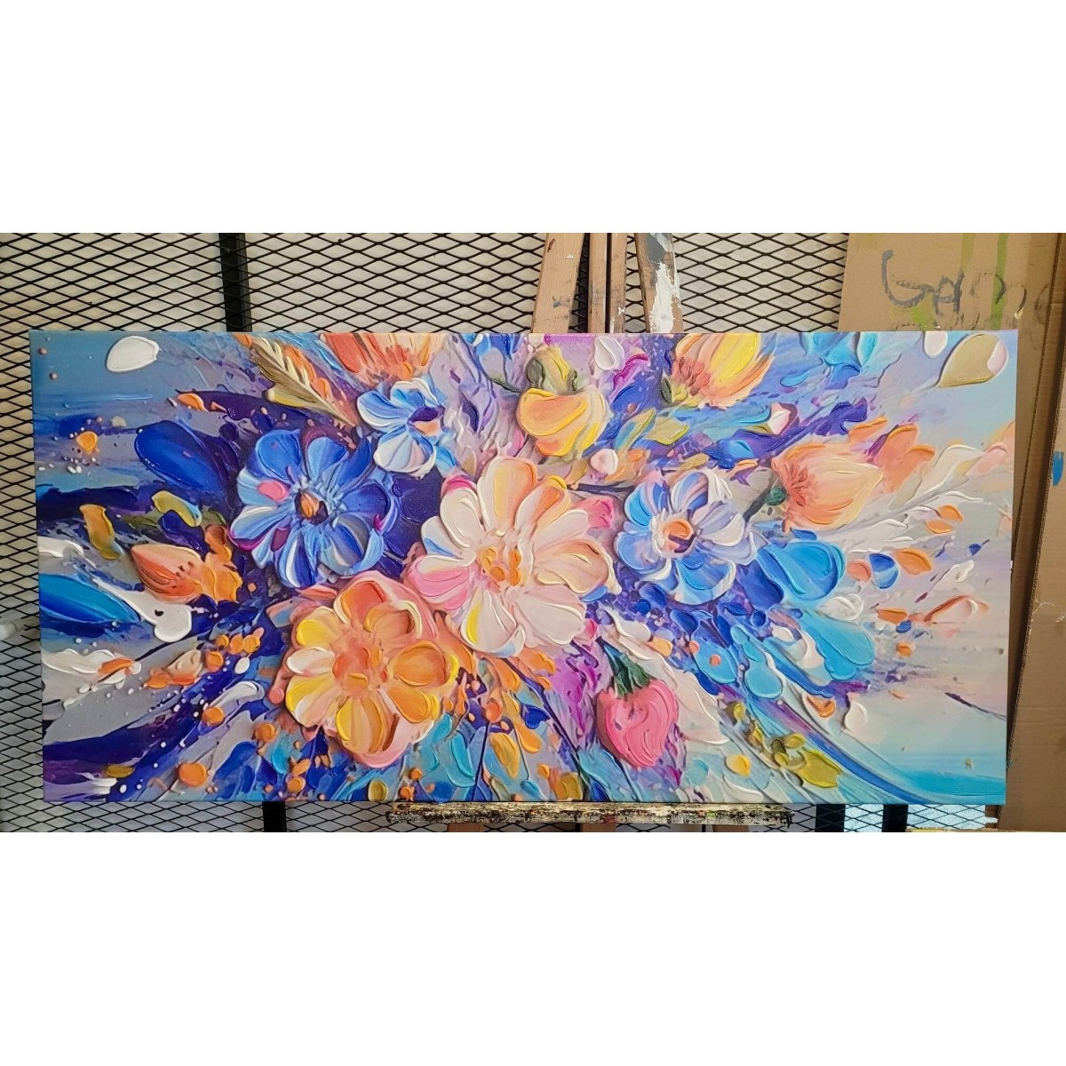 Abstract Colorful Flowers 3d Heavy Textured Partial Oil Painting