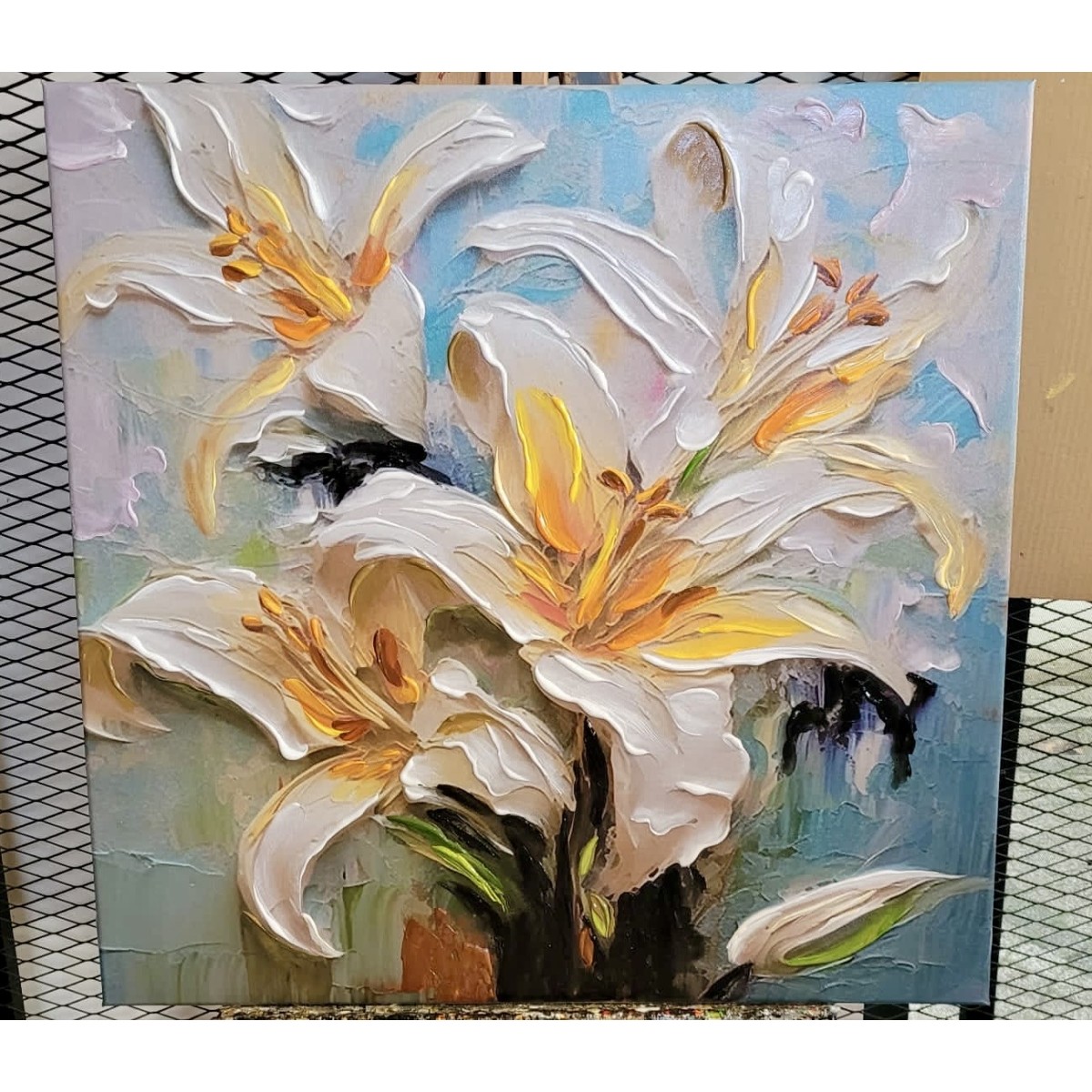 Lilies 3d Heavy Textured Partial Oil Painting