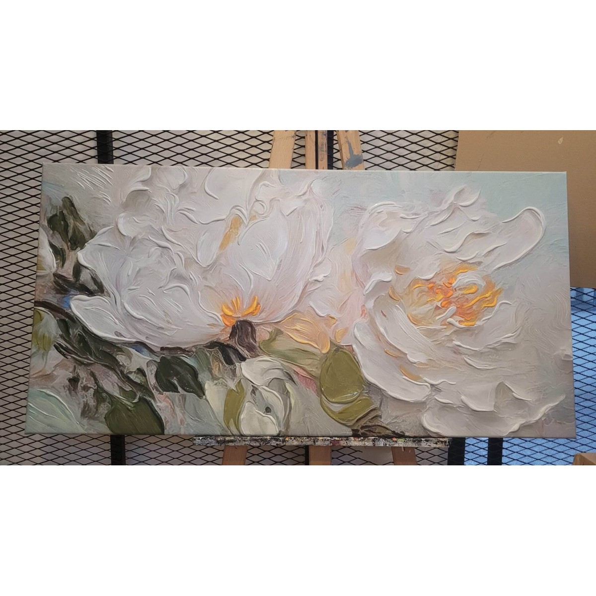 2 Offwhite Flower 3d Heavy Textured Partial Oil Painting