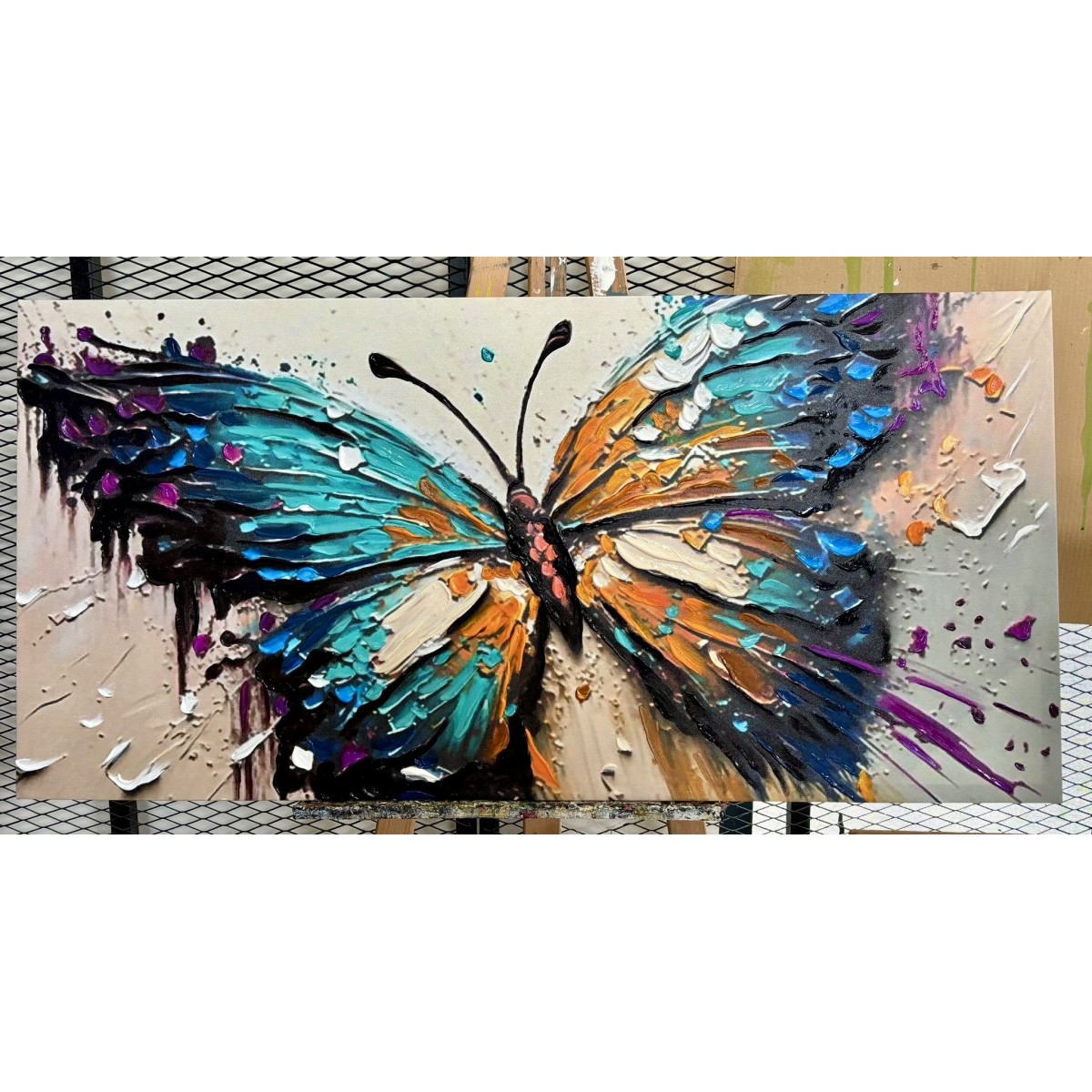 Abstract Blue Butterfly II 3d Heavy Textured Partial Oil Painting