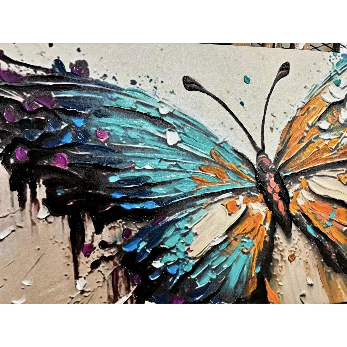 Abstract Blue Butterfly II 3d Heavy Textured Partial Oil Painting