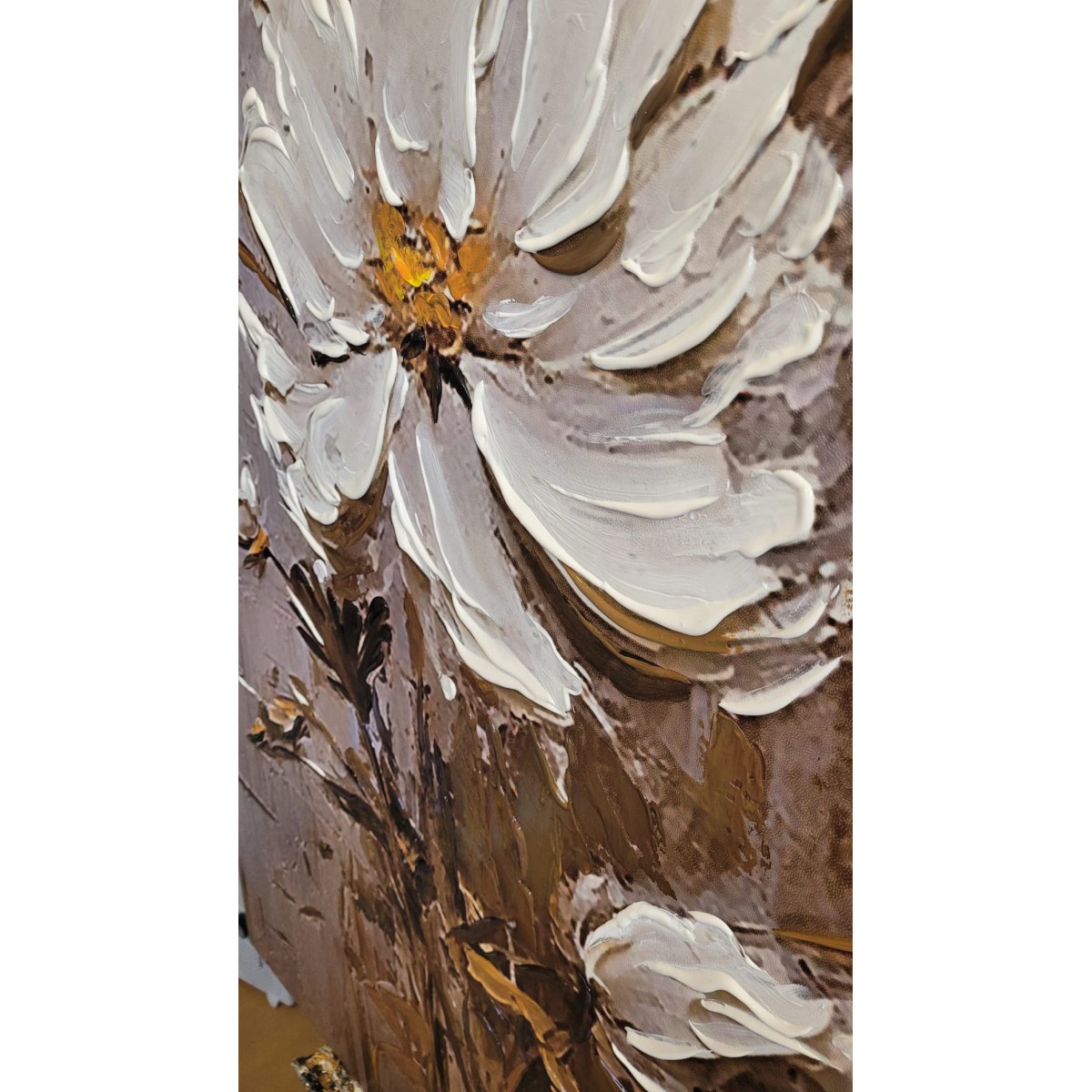 White Flowers with Gold Leaves II 3d Heavy Textured Partial Oil Painting