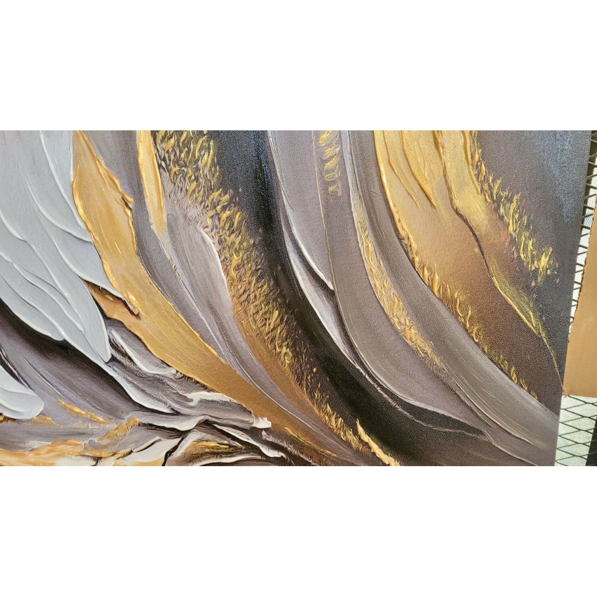 Abstract Gold with Black n White 3d Heavy Textured Partial Oil Painting